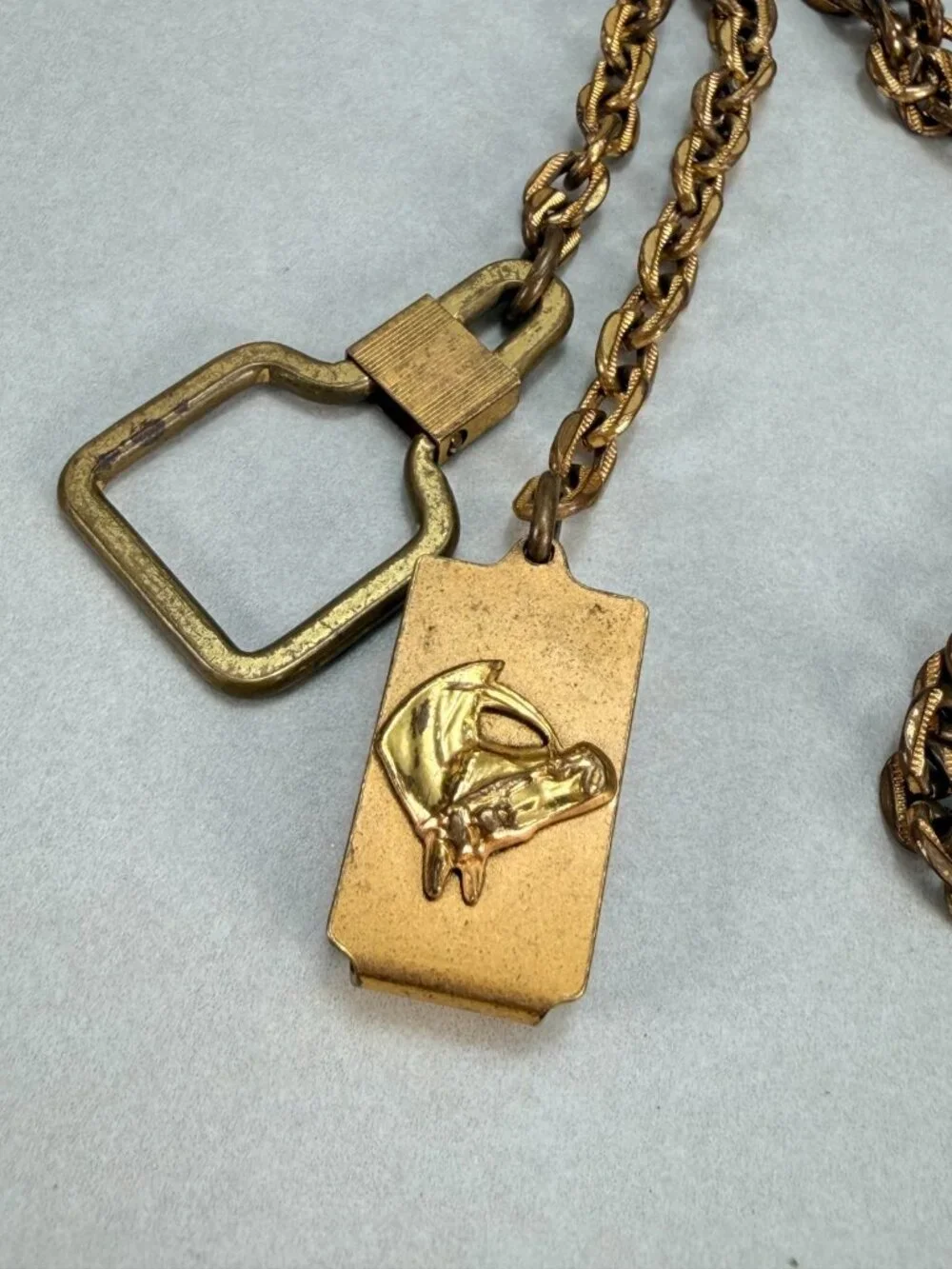 Vintage Rare Horse Head Folding Watch Fob Pocket Watch Chain GoldTone Equestrian
